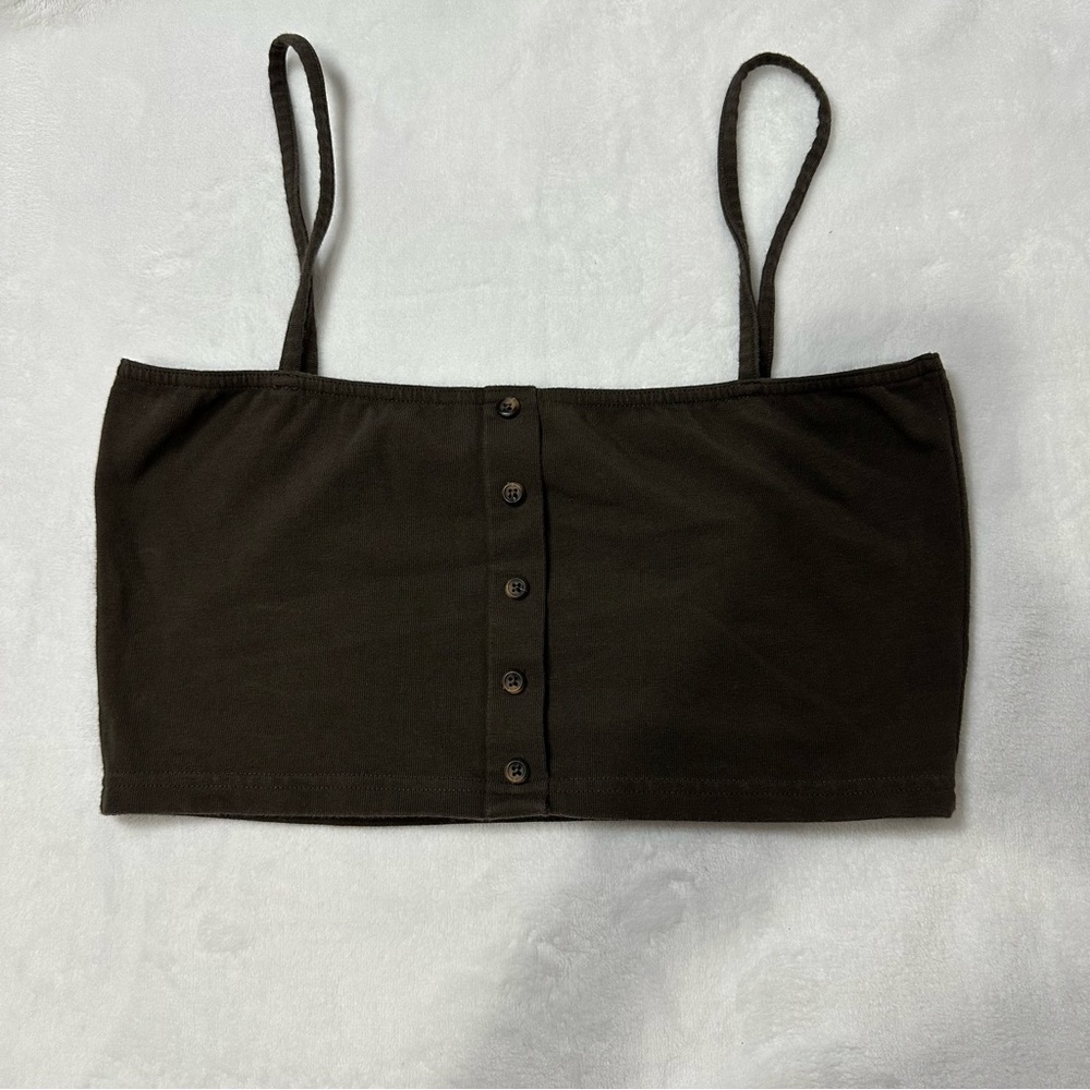 Brandy Melville Dark Brown Buttoned Crop Top.‎ Size S - Picture 2 of 6